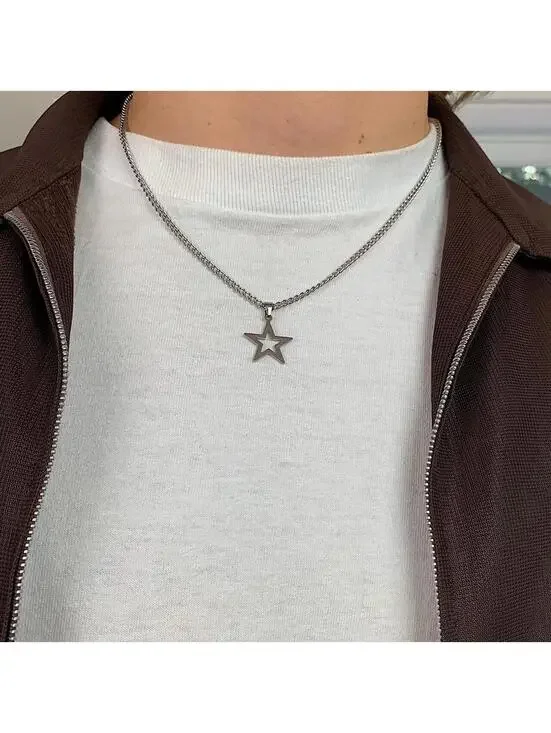 Cyber Y2k 2000s stainless steel simplistic grunge silver star opium necklace