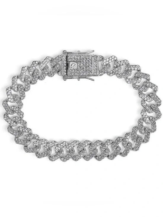 Invicta Elements Mens Silver Iced Out Crystal Cuban Link Bracelet