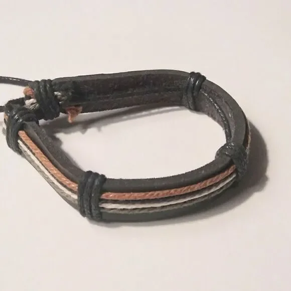 Men's‎ leather bracelet layered brown New 2