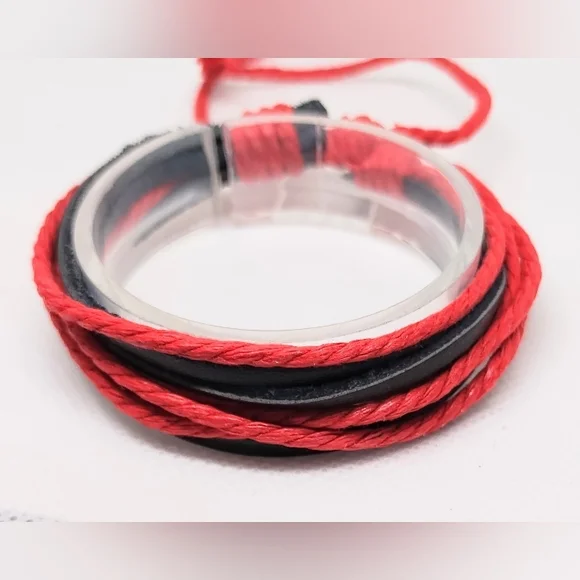 Men's Bracelet Leather‎ Red Rope Layered New f85
