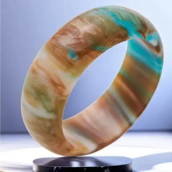 Men's Turquoise and Brown marble resin Ring sz 10