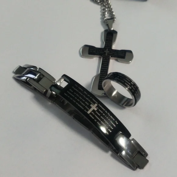 Vtg Men Lord's Prayer Stainless Steel Set