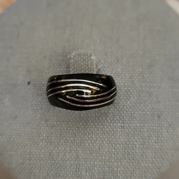 3/$30 Black Silver Dome Metal Ring