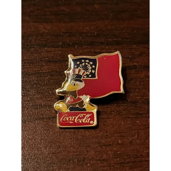Vintage 1984 Los Angeles Olympics Coca‎ Cola Sam Eagle Burma Flag Lapel Pin