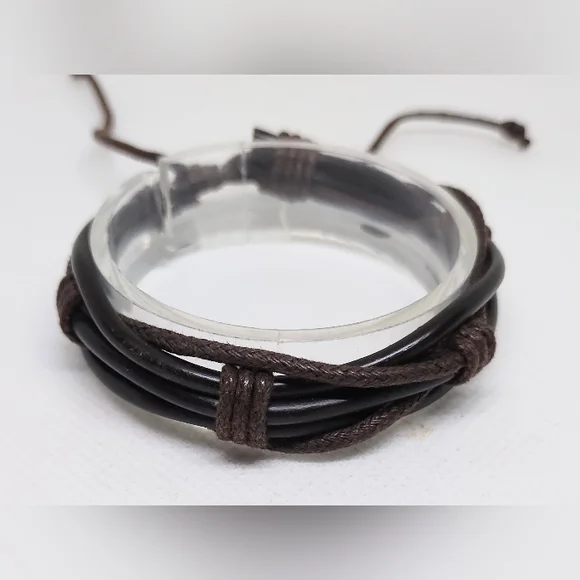 Men's Bracelet Leather Layered Brown‎ New f52