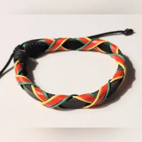 Men's bracelet‎ leather braided rainbow new d57