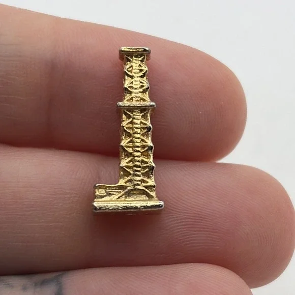 Vintage Oil Derrick Rig Gold Tone Lapel Hat Pin Industrial Petroleum Accessory