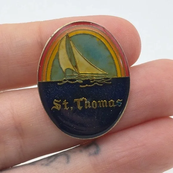 St. Thomas Caribbean Island US Virgin Islands Sailboat Rainbow Lapel Hat Pin