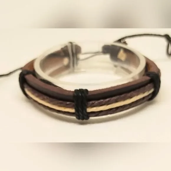 Men's bracelet leather‎ layered brown new e65
