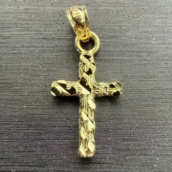 Solid 10k Italian Yellow Gold Nugget Cross Pendant .8