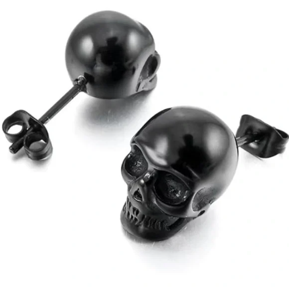 NWOT Gothic Grunge Gorpcore Punk Skull Earrings Rock Biker Black Alloy Stud