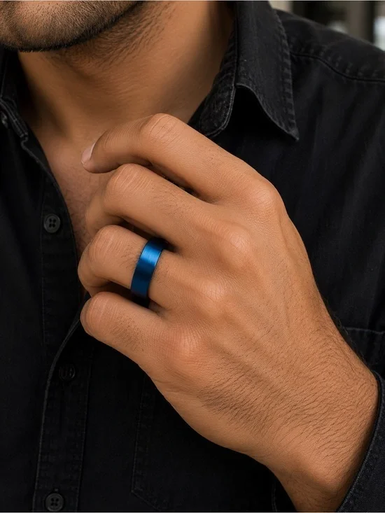 8mm Domed Blue Tungsten Ring Wedding Band