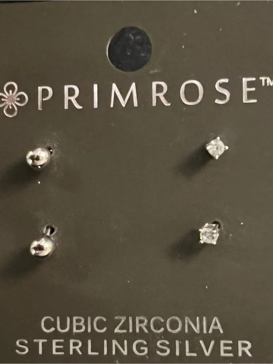 NWT Sterling Silver Cubic Zirconia Stud Earrings 2 pairs