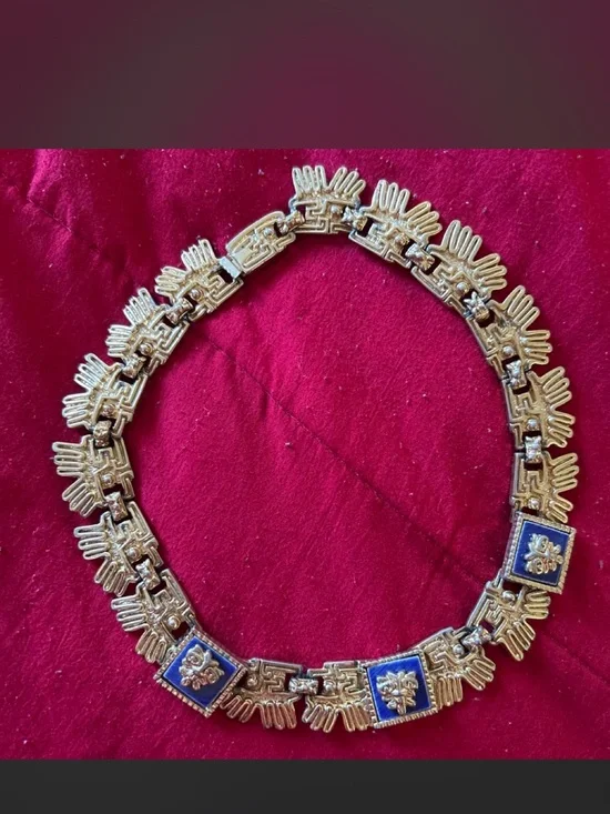 Salvador Terán MARBEL blue gold Inca Aztec gold plated necklace 18 inch