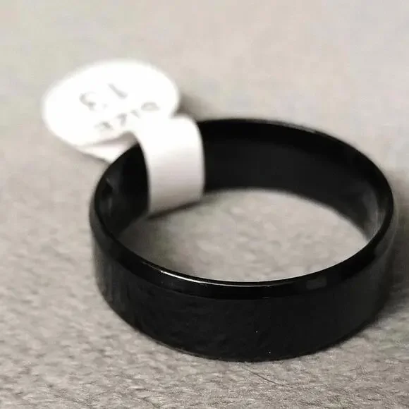Stainless Steel Black Ring Band Size 15 New Tag Plain Wedding Commitment Thumb‎