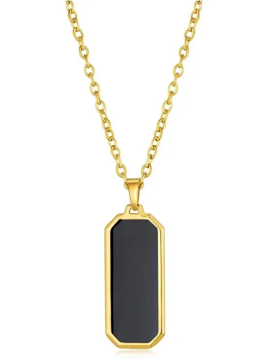 Stylish Black Onyx Pendant Necklace for Men & Women - 14k Gold Plated Jewelry