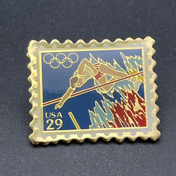 1992 Barcelona Summer‎ Olympics USPS Sponsor Pole Vault Stamp Lapel Hat Pin