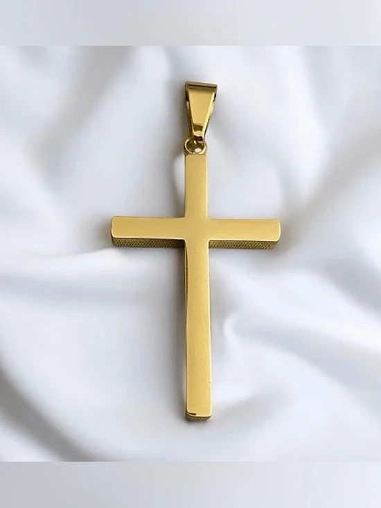 14 Karat Gold Plated Men’s Stainless Steel 1.54” x 0.98” Cross