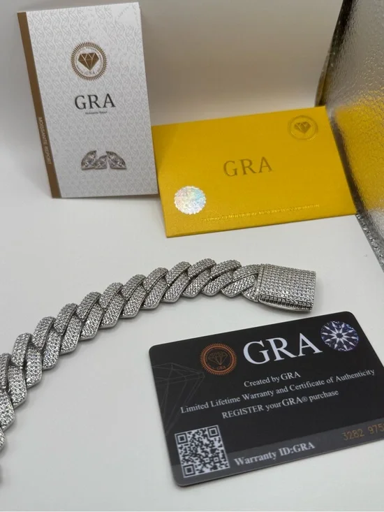 Silver plated Cuban Link Bracelet with moissanite diamonds