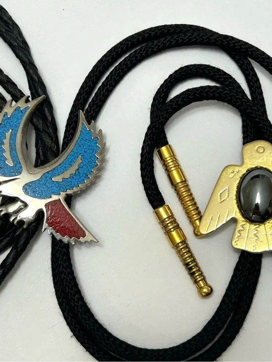 Lot of 2 Western Bolo Tie Eagle with Blue and Red Inlay & Thunderbird