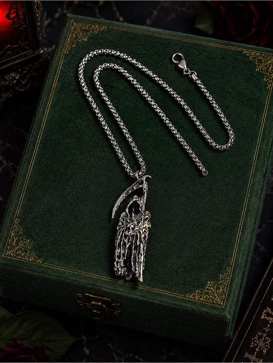 Silver Grim Reaper Pendant Necklace - Men's Accessory New
