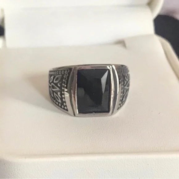 Men's Black Onyx Stainless Steel  Ring