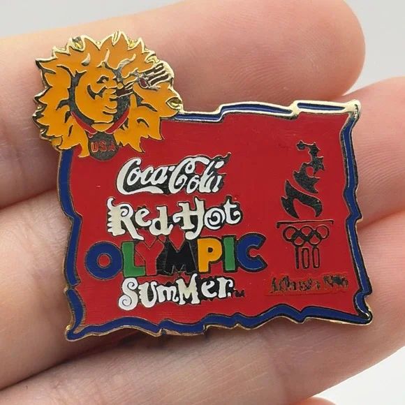 1996‎ Atlanta Coca-Cola Coke Red Hot Olympic Summer Games Lapel Hat Pin Vintage