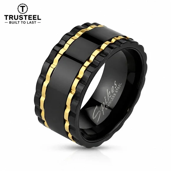 Men’s 316L Stainless Steel Ring Spinning Band Comfort Fit Black gold Size 10