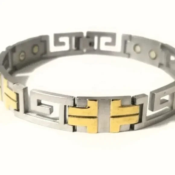 Men's Stainless steel magnetic‎ gold silver bracelet 8.5 inches