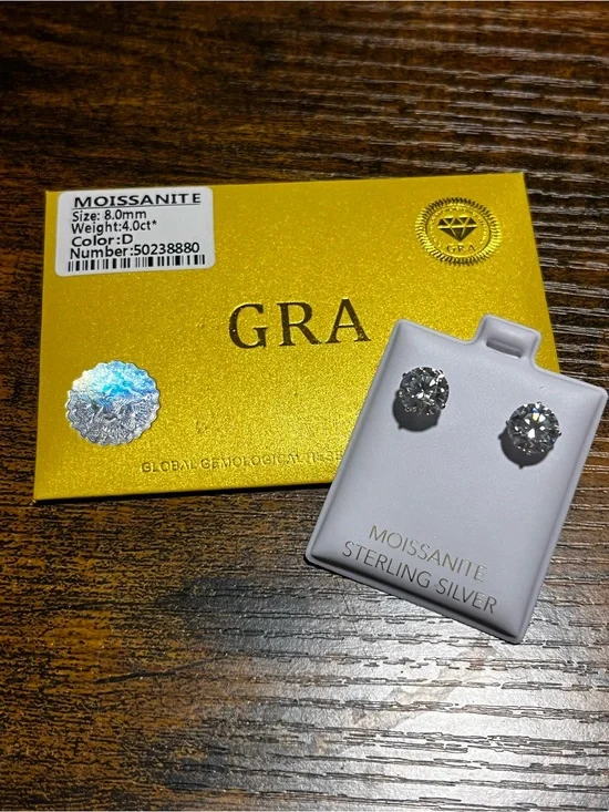 Moissanite Sterling Silver 925 Stud Earrings 4ct rainbow flash