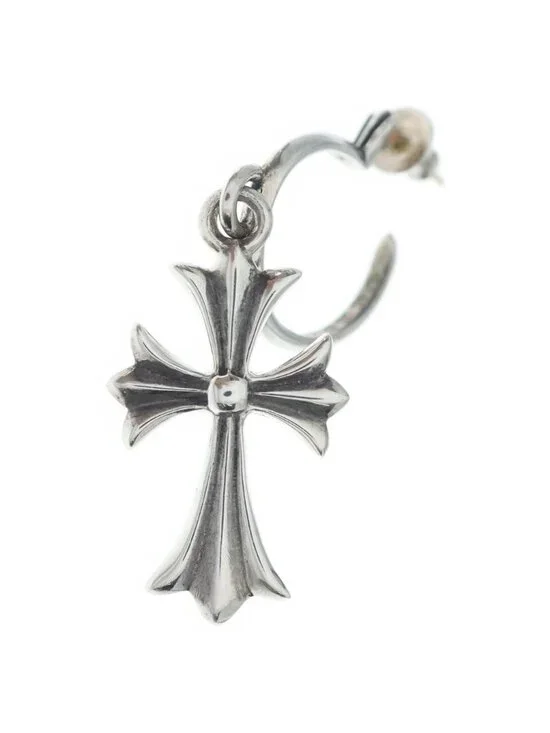 Chrome Hearts Tiny CH Cross Hoop Earrings Silver