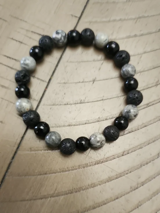 FP Healing Lava Beads Vintage Style Men's Natural Map Stone Beaded Bracelet,