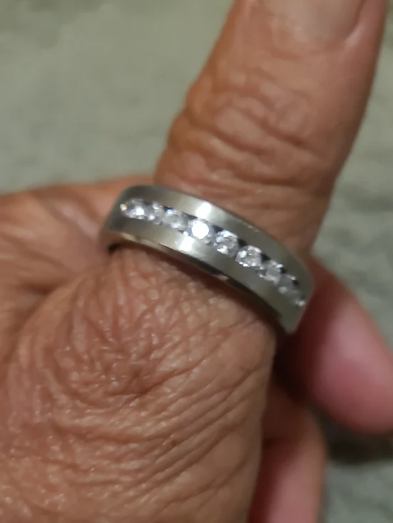 Silver-Tone Men’s Band Ring with Clear Crystal Inlay