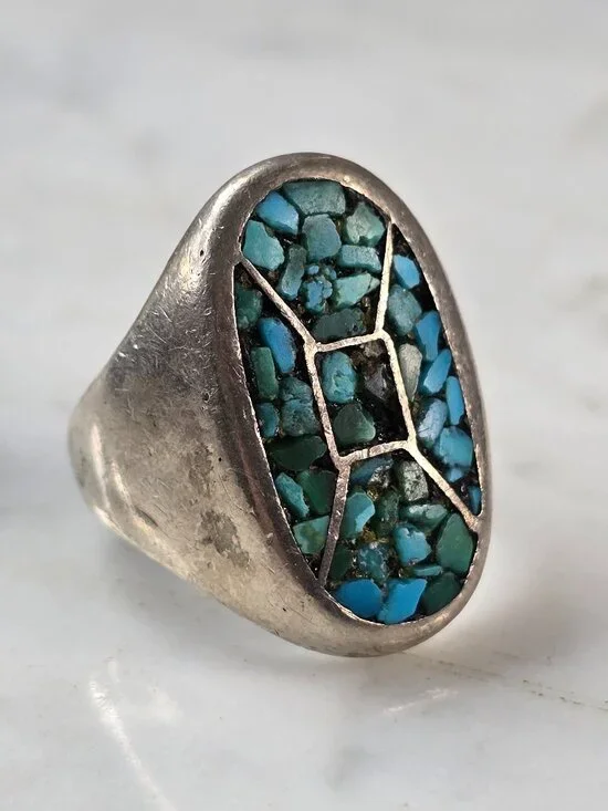 Mens Vintage Estate Southwestern Sterling Silver Turquoise Ring 19.2g E607