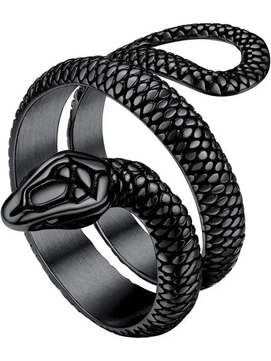 Stylish Black Snake Ring for Men & Women - Stainless Steel & 18K Gold Plated