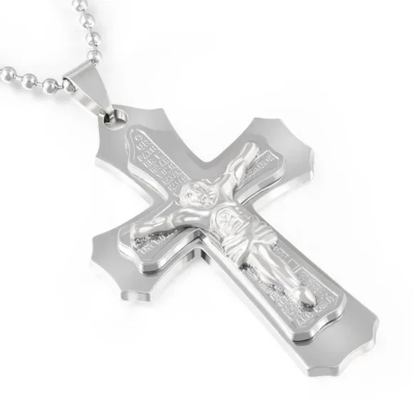 ❤️Jesus Bible cross pendant domineering necklace, N90201P144
