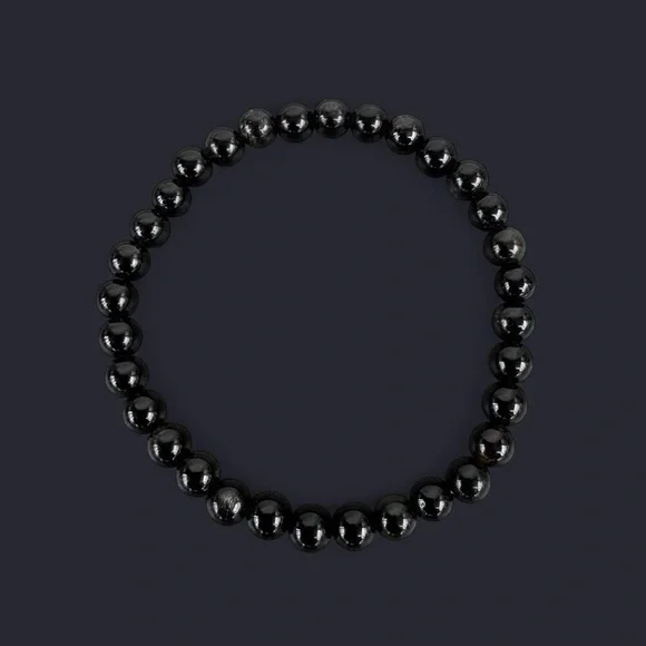 Black Glass Bead Bracelet 6mm