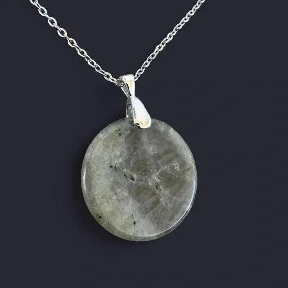 Labradorite Round Pendant Silver Necklace