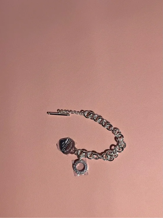 Tiffany Silver Link Bracelet with Heart and Ring Charms