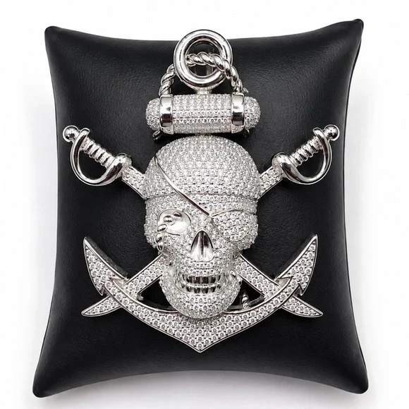 925 Sterling Silver Pirate Skull Pendant Necklace 7.20CTW MOISSANITE