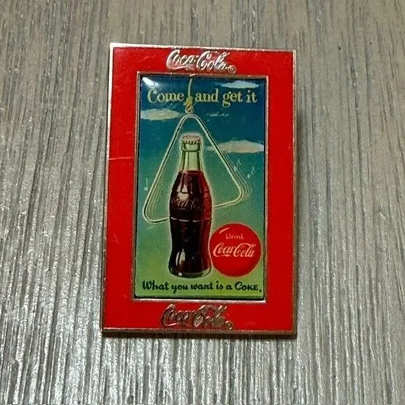 Coca Cola Coke Come and Get It Bottle Dinner Bell Enamel Advertising Lapel Pin
