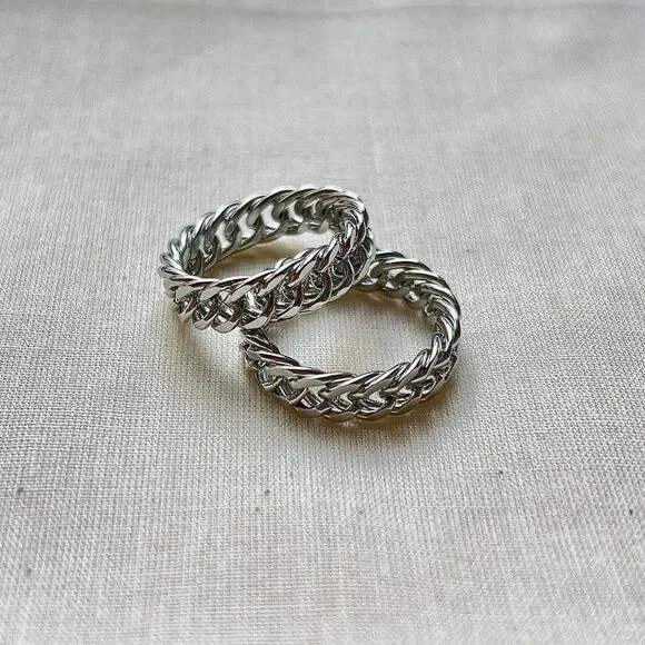 silver stainless steel cuban link ring
