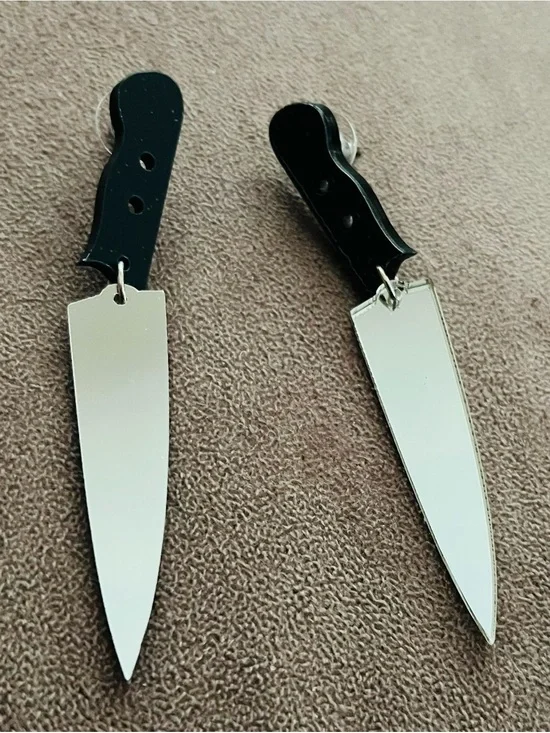 Men's Black and Silver Knife Handle Dangle Earrings