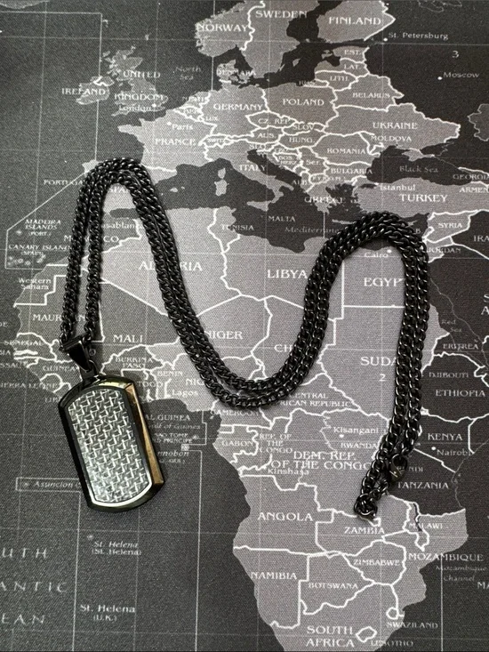 Men's Black Chain Necklace Dog Tag Pendant