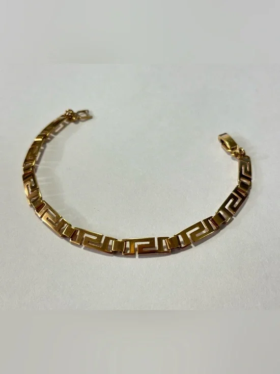 8” Gold-Tone Greek Key Link Bracelet Old Money Quite Luxury Mediterranean Mens