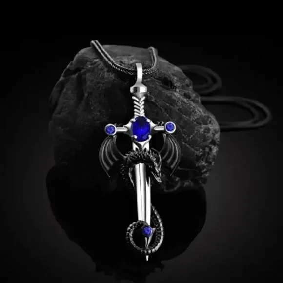 Dragon Sword Sapphire Pendant Necklace