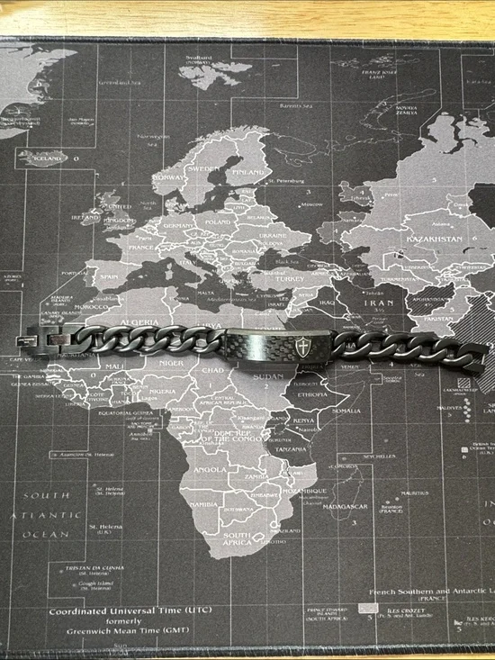 Men's Black Stainless Steel ID Bracelet with Cross Emblem