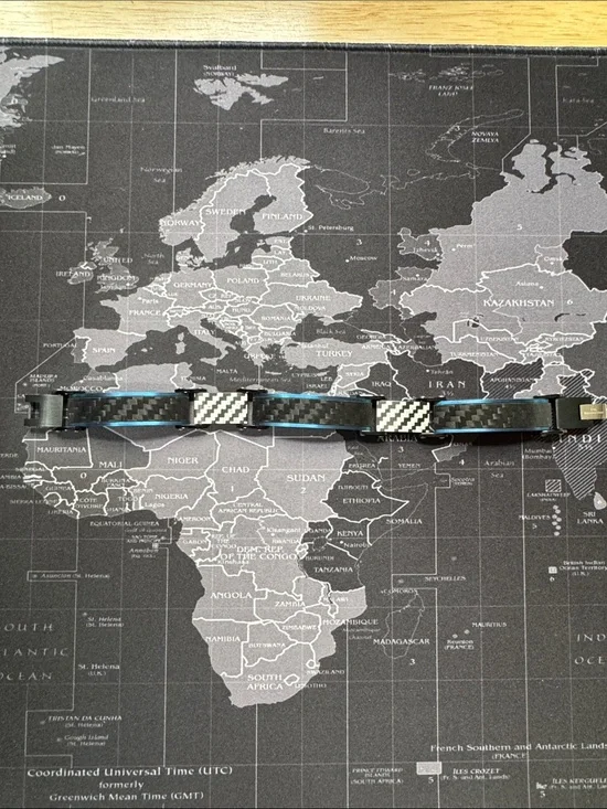 Men's Black and Blue Carbon-Fiber Style Bracelet with Checkered Accents