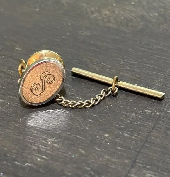 Vintage Amson Sterling Silver Initial S Tie Tack Tie Tac Bar Chain Men’s Jewelry