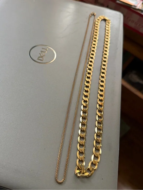 Gold Tone Curb Chain Franco Rope Necklace Lot 2pc